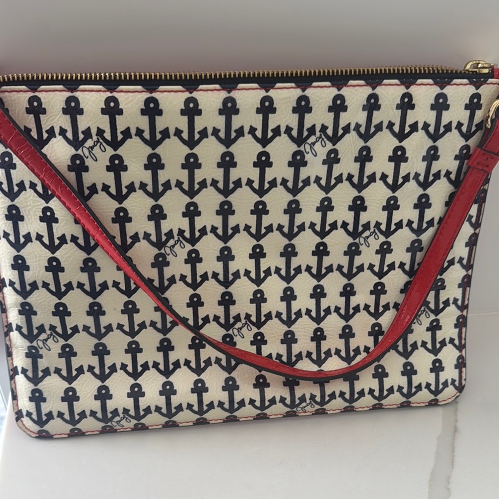 Juicy Couture Anchor Print Clutch with Red Strap